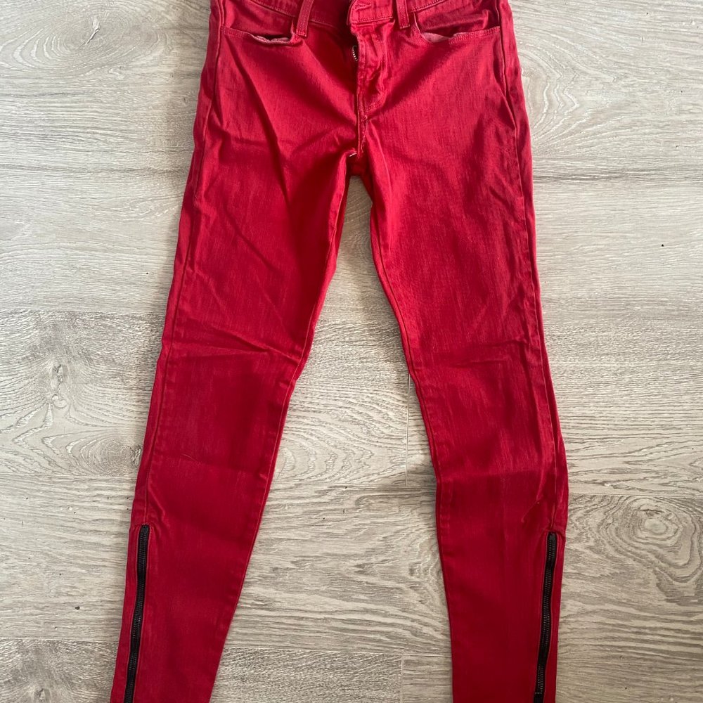 J BRAND Red Zippered Skinny Jeans
